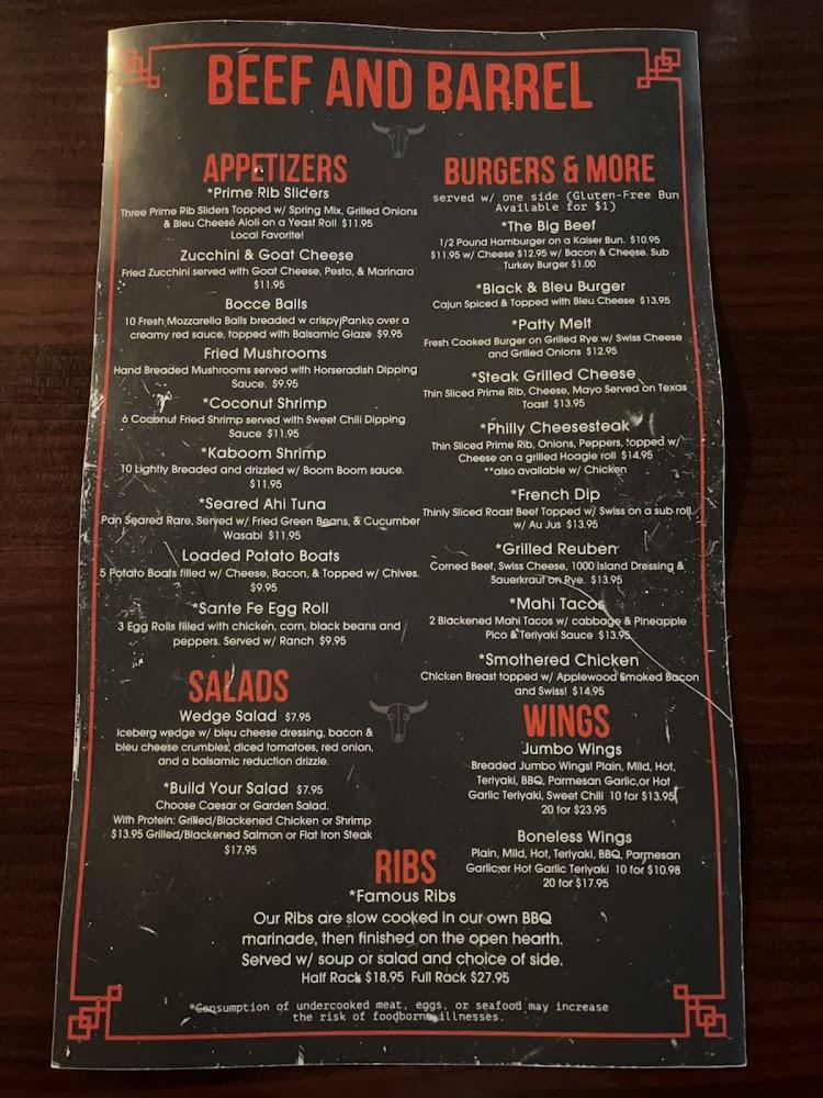 The Beef and Barrel Restaurant & Lounge Menu image 2